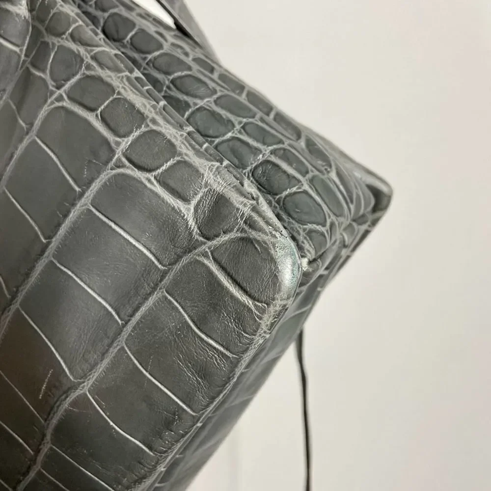 Kate Spade Gray Croc Embossed Leather Satchel Bag Quiet Luxury Chic Capsule
